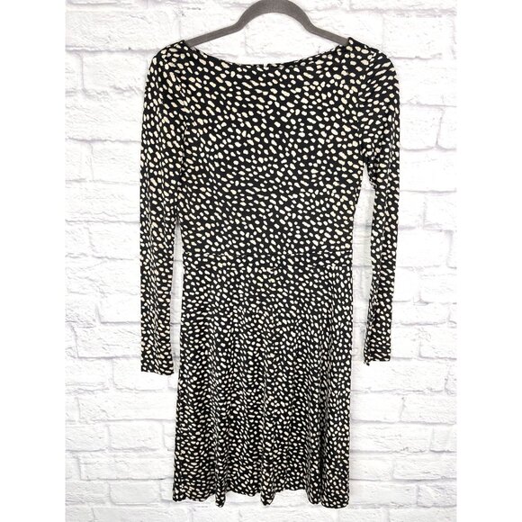 TORY BURCH Women's Black Ivory Animal Print Silk Fit & Flare Dress XS - Picture 1 of 6
